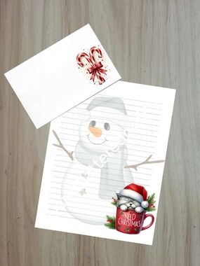 👻BUY 1 GET 1 FREE👻24pc Hand Crafted White Snowman & Red Cat Mug Stationery Set